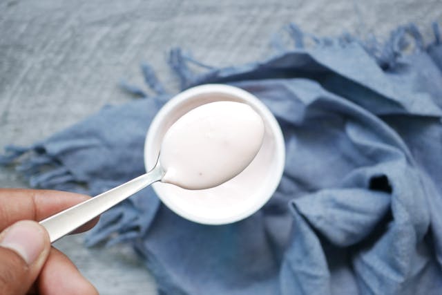 yogurt on a spoon
