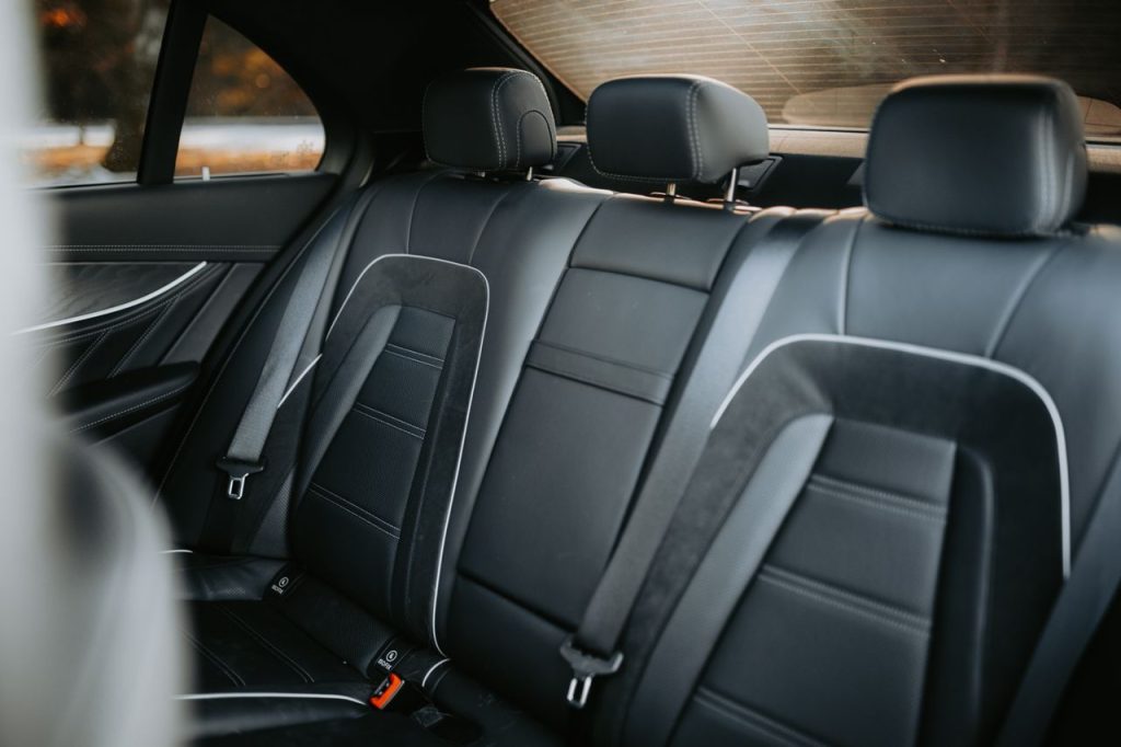 clean car interior with black leather seats